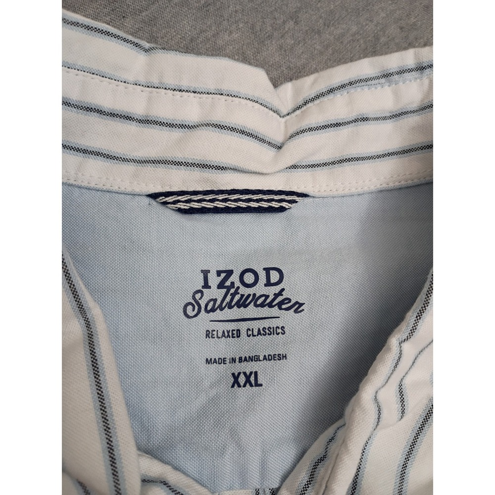 IZOD Saltwater Newport Oxford Shirt Mens XXL Blue White Striped Button Down NWT - Picture 3 of 10